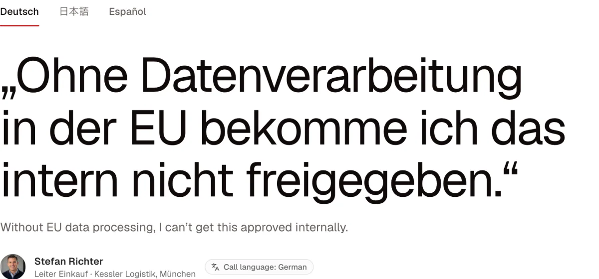 A German buyer's objection set in large type with its English gloss